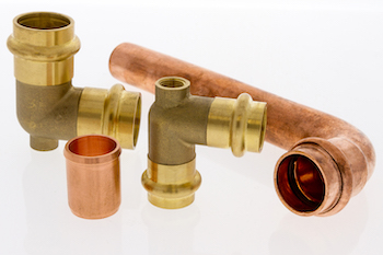 NIBCO Hydronic Heating Fittings, Hydronics, Radiant heating & Cooling, NIBCO PC607E-2 wrot copper 6-inch extended elbow, NIBCO PC-705-D forged bronze Press x Press 90° vent elbows 